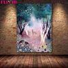 Mysterious and Colorful Magic Forest Vintage Mural Art Oil Painting Three Witches Dancing In the Woodland Poster