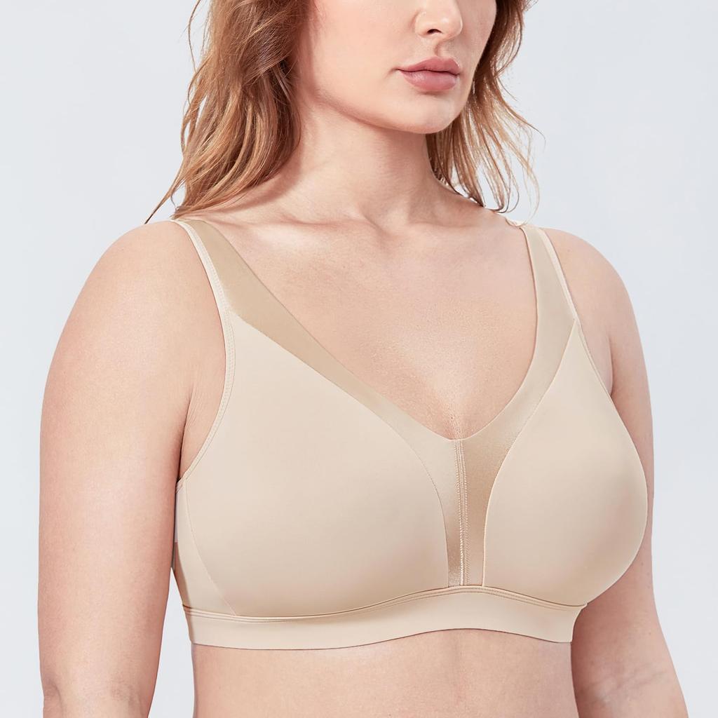 DELIMIRA Plus Size Wireless Full Cup Plus Size F95 Women's Bra, Padless, Supportive, Underwear, Beige,