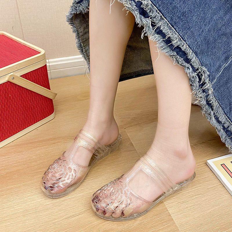 Crystal Sandals for Women's Outdoor Wear Summer New Style Anti Slip Hollow Breathable Half Slippers
