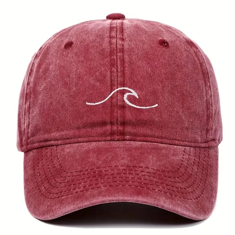 Wave Ripple Embroidery Baseball Cap Solid Color Washed DistressedDad Hats Simple Vintage Hip Hop Sun Hats For Women & Men