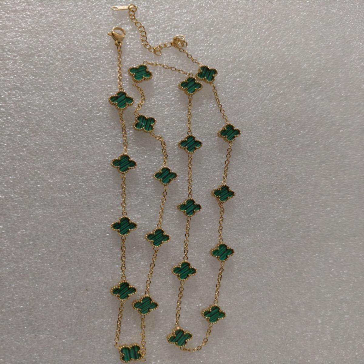 

Lucky 20 Flowers Двустороннее ожерелье с четырьмя листочками клевера Простое легкое роскошное модное женское ожерелье с подвеской в виде цветка 13mm Gold -75cm зелёный