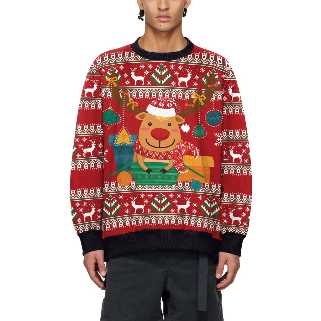 2025 Neue Weihnachtskleidung Außenhandel Milchdrache Elch Cartoon Mode Digitaldruck Kleidung Paar Pullover
