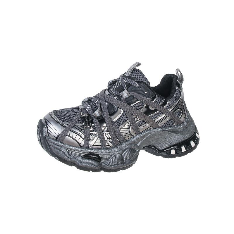 Yueyu Strap Platform Dad Shoes Women's 2025 Autumn New Leather Muffin Women's Net Shoes Lace-up Casual Sports Shoes