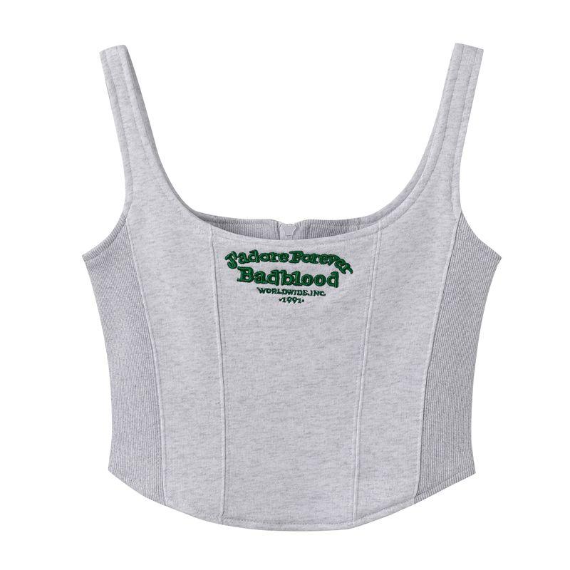 Badblood South Korea Sexy Sexy Vest Camisole Silm Short Letter Embroidered Top Sleeveless Zipper Women's Clothing