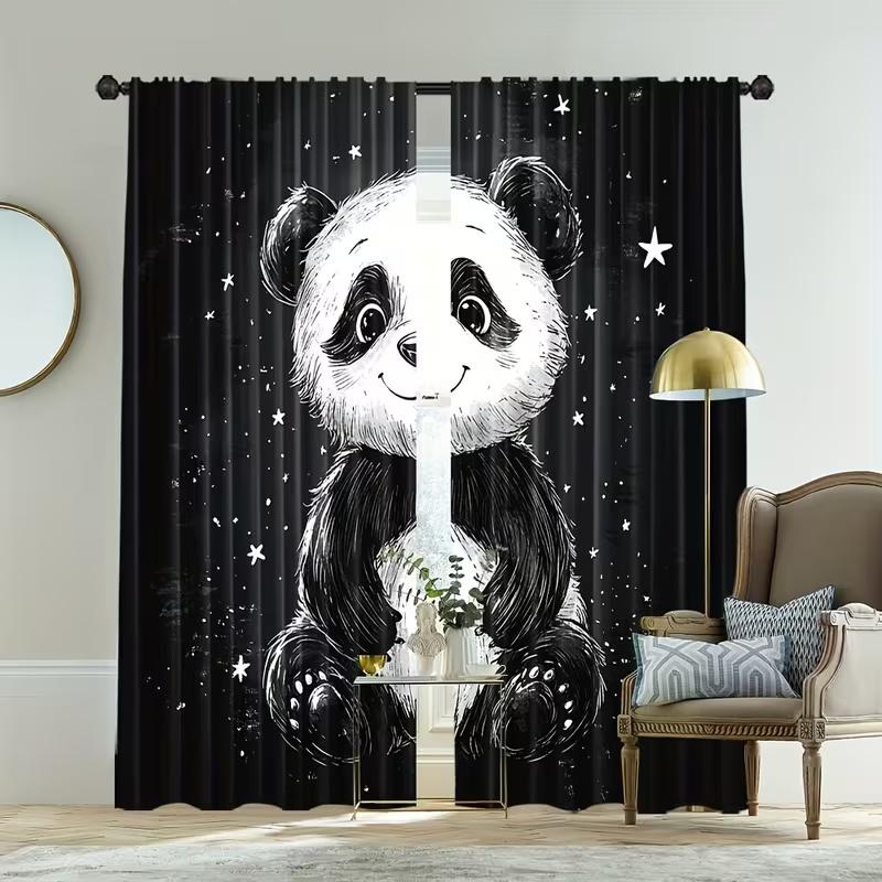 2 Pcs Cute panda print curtains,suitable for bedroom,living room kitchen decoration,home decoration,window decoration