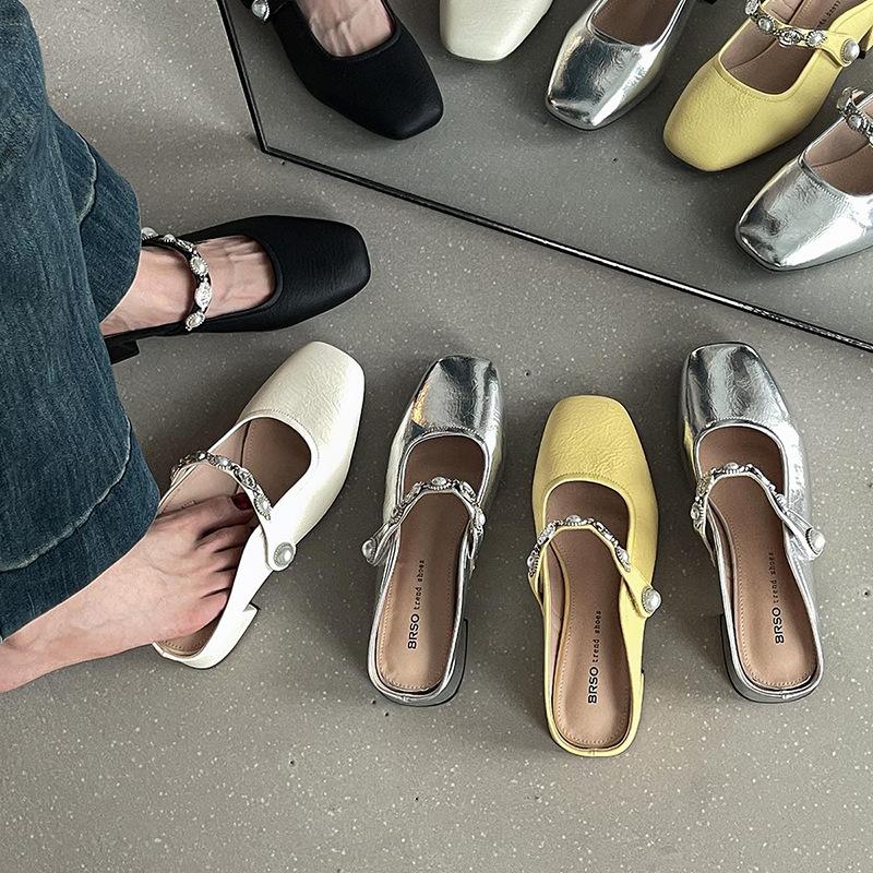 Pearl word with bag head half slippers women's summer new versatile Mary Jane shoes sandals