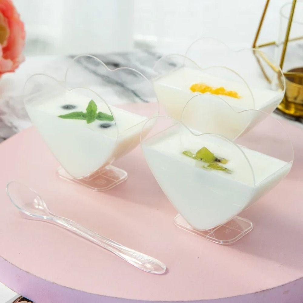10Pcs Plastic Heart Shaped Dessert Cup Mini Tiramisu Cup Tableware Mousse Cup  Yogurt Tasting