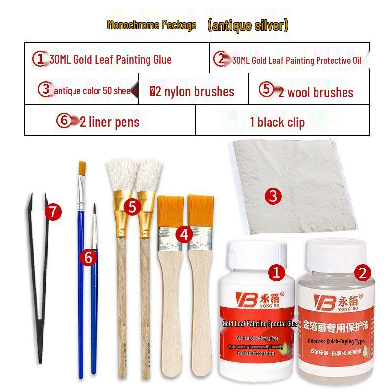 Kit Completo di Doratura con Foglia Oro e Argento per Arte Fai da Te, Artigianato e Pittura