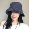 New Summer Women'S Plaid Rolled Brim Bucket Hat Wide-Brimmed Quick-Drying Sun-Protective Hat