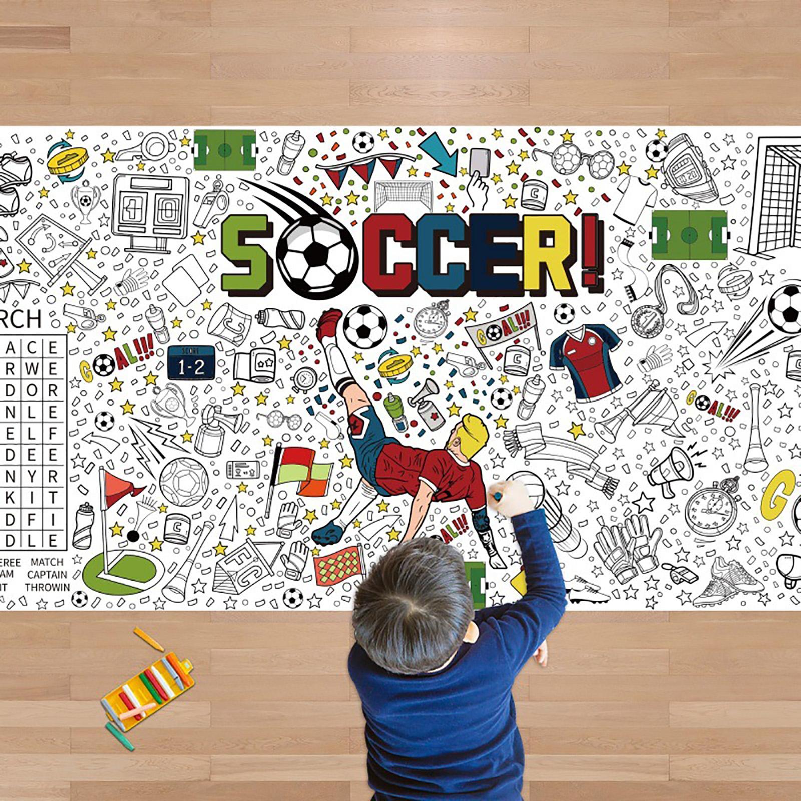 

Large Soccer Coloring Poster Banner Kids DIY Craft Activity Tablecloth Paper Material Soccer Theme Decoration for Parties Events One Size белый