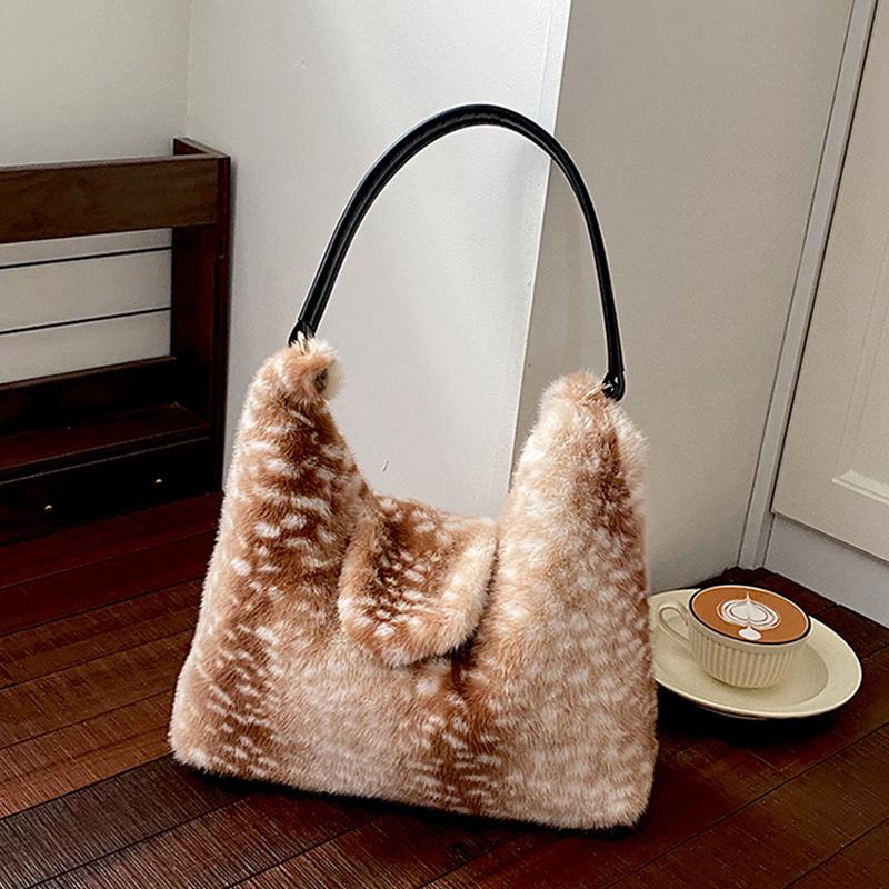 Yogodlns Soft Plush Women's Small Handbags Simple Faux Fur Female Fluffy Clutch Purse Winter Fashion Furry Tote Solid Color Shoulder Bags