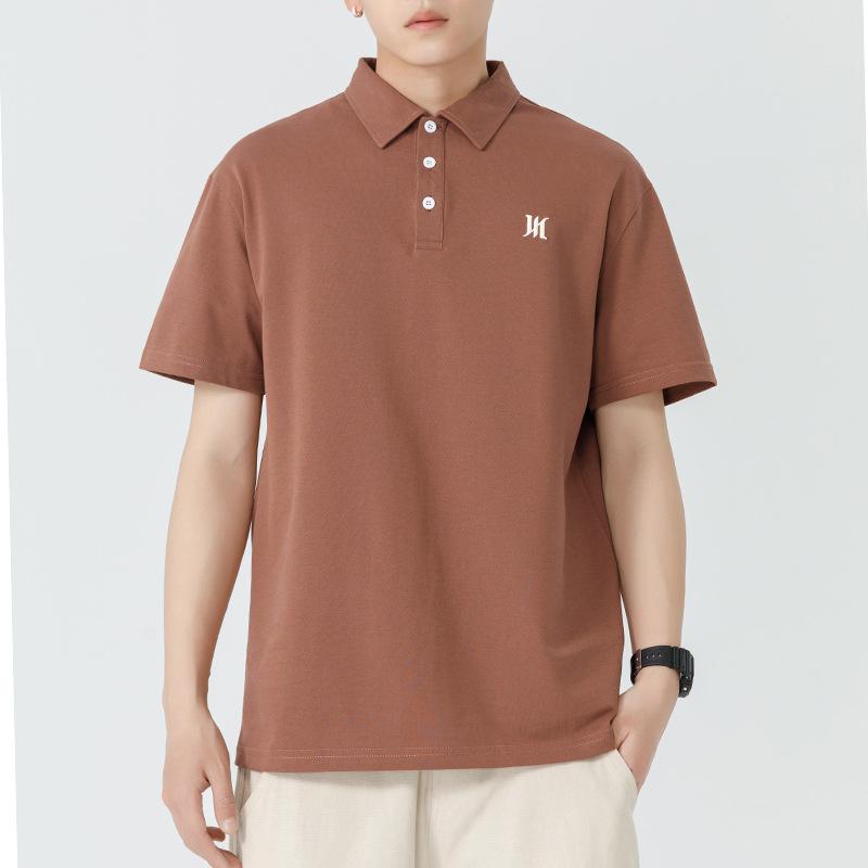 Heavy Polo Shirt Short-sleeved Men's Summer New American Embroidered Lapel T-shirt Mercerated Cotton Men