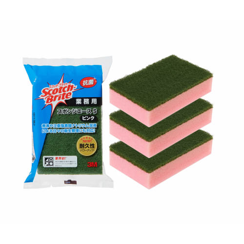 [.co.jp Exclusive] 3M Kitchen Sponge Scrubbers, Commercial Grade, Antibacterial, Pink, 3-Pack, Scotch-Brite Sponge Ace S, ACE PIN