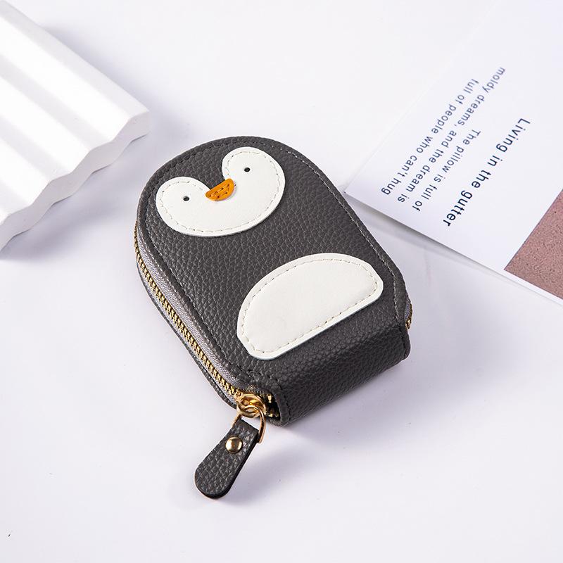 Cute Penguin Pu Leather Card Wallet Large Capacity Organizer with Multi Card Slots and ID Document Holder Women Card Bag