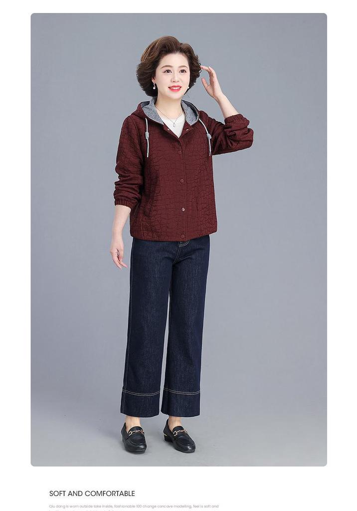 Spring Hooded Jacket & Wide-Leg Pants Set for Stylish Middle-Aged Women