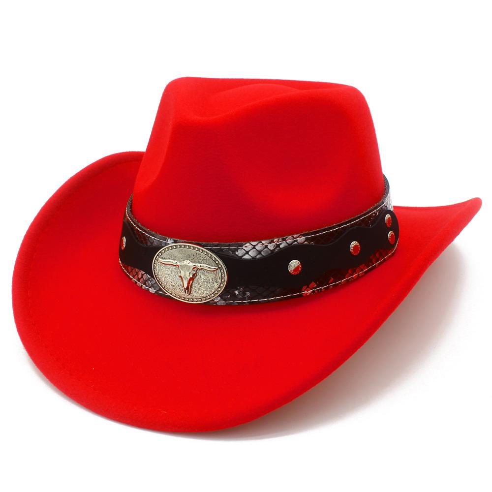New Cow Head Belt Accessories Western Cowboy Hat Classic Retro Jazz Hat European and American Style Gentleman Hat
