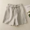 Summer thin cotton and linen literary loose casual wide-leg pants a-word high-waisted shorts women