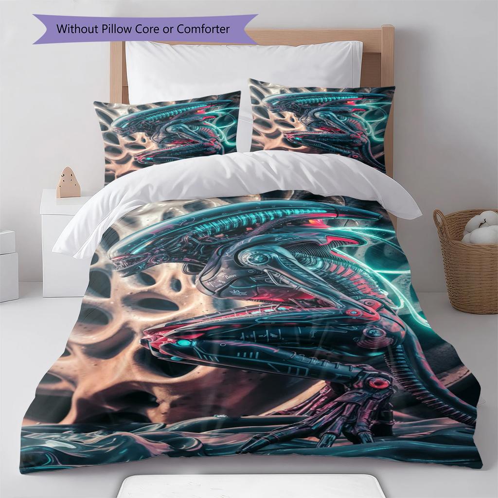 Aliens Pattern Bedding Quilt Set Quilt Cover Pillowcase Home Decoration Gift (1 * duvet cover + 2 * pillowcase, without core)