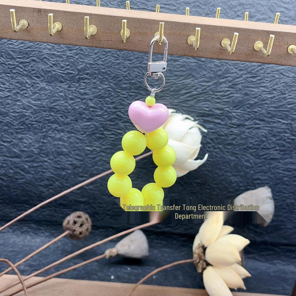 Korean Style Cute Colorful Beaded Heart Phone Lanyard and Camera Charm for Women