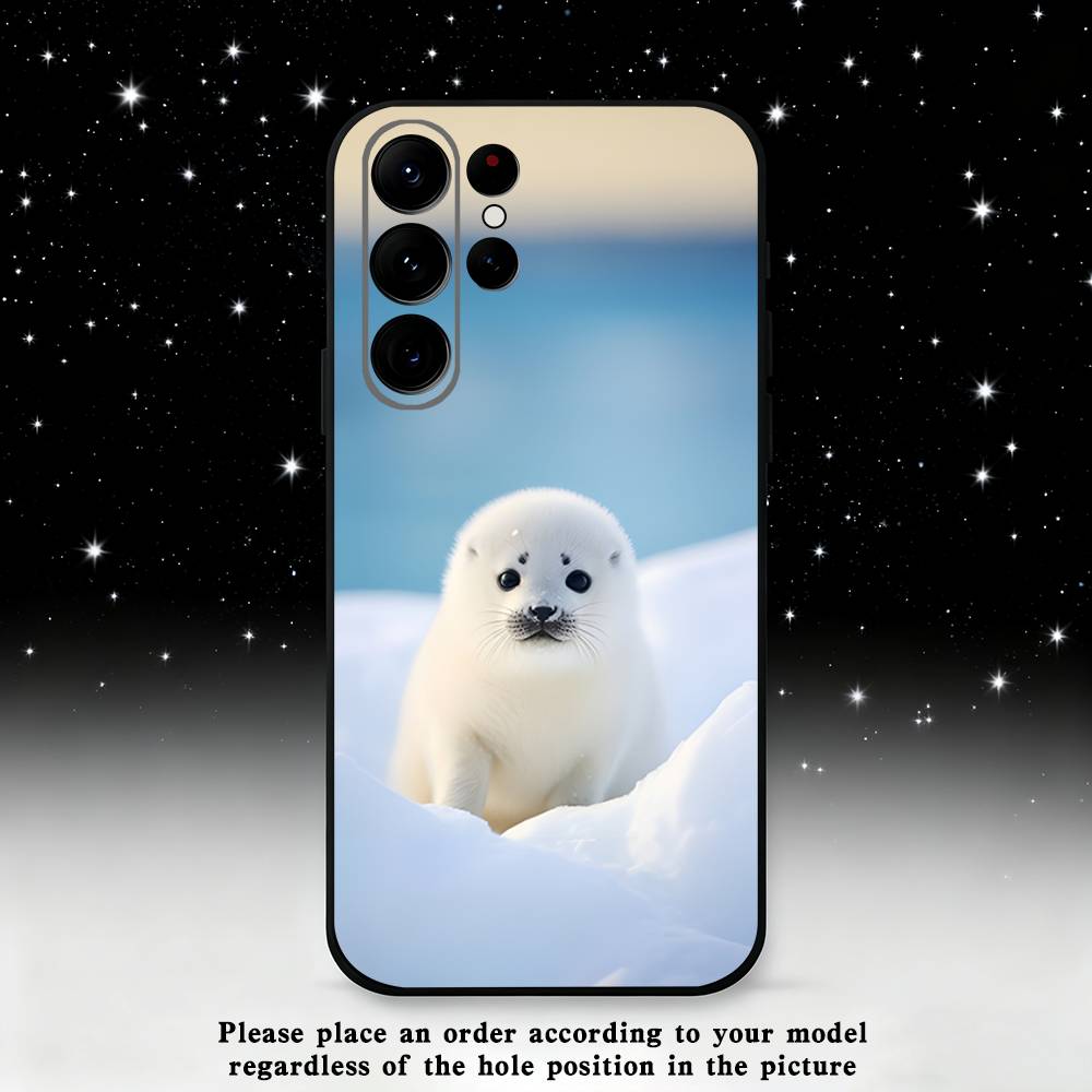 Cute Animal Seal Phone Case For Samsung S25,S24 Ultra,S20,S30 plus,S22 plus,S23,S30 Ultra 5G Silicone Black Shell