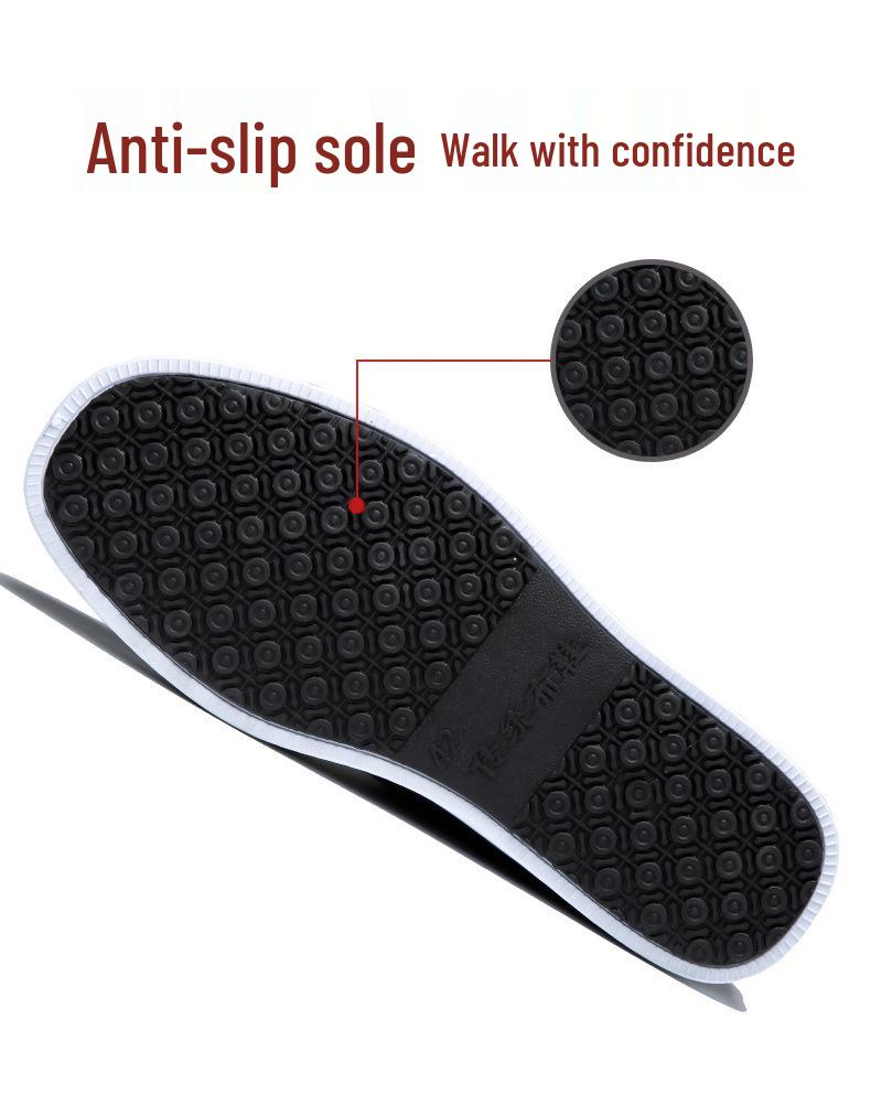 Men's Black High-Top Cloth Shoes - Rubber Sole, Cotton, Dustproof, Wear-Resistant, Breathable, Slip-On