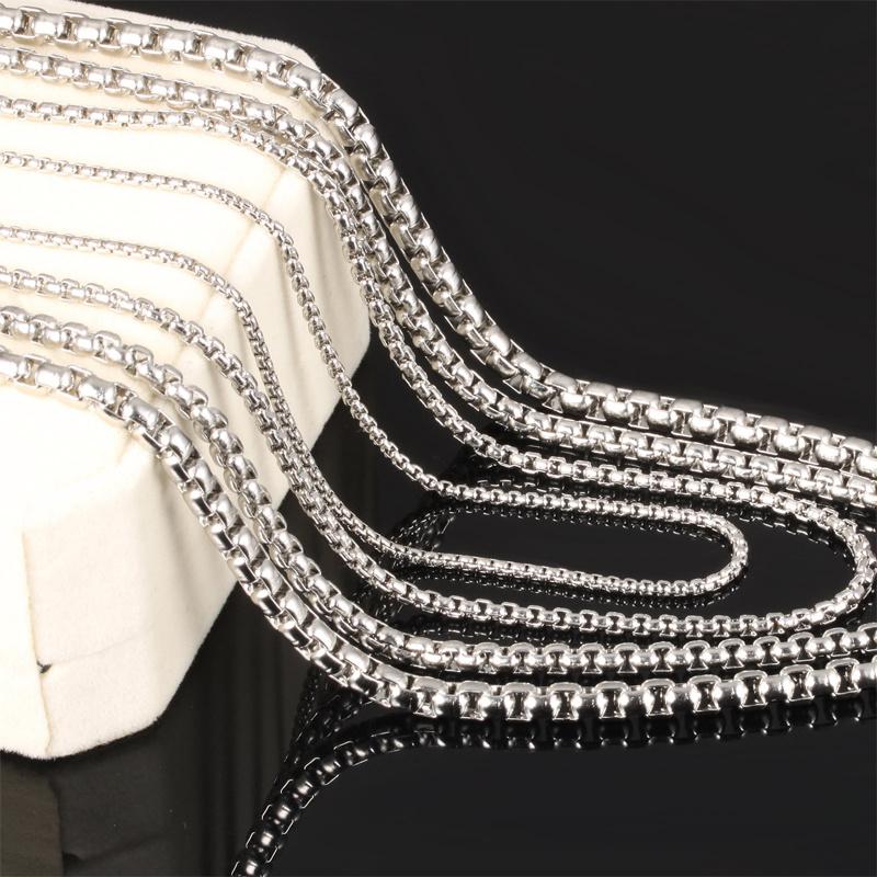 304 Stainless steel Silver/gold/black Men's Square pearl Chain Women Necklace 4mm Width