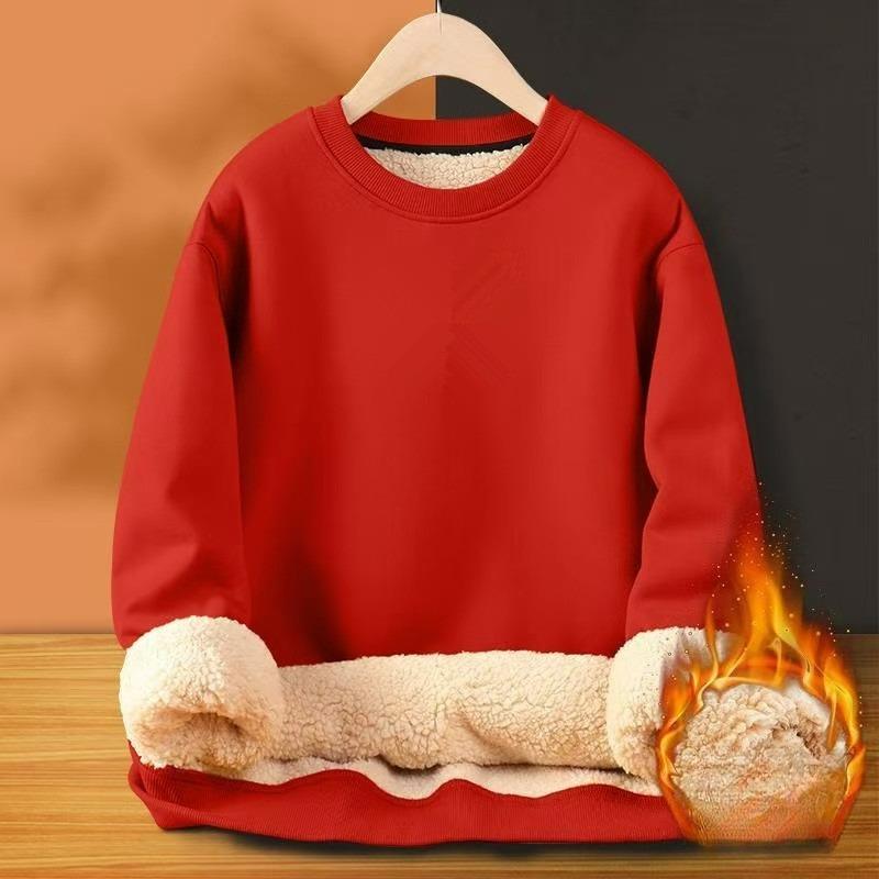 Autumn and Winter Men's Solid Color Round Neck Lamb Fleece Warm Casual Sweater Men's Jacket