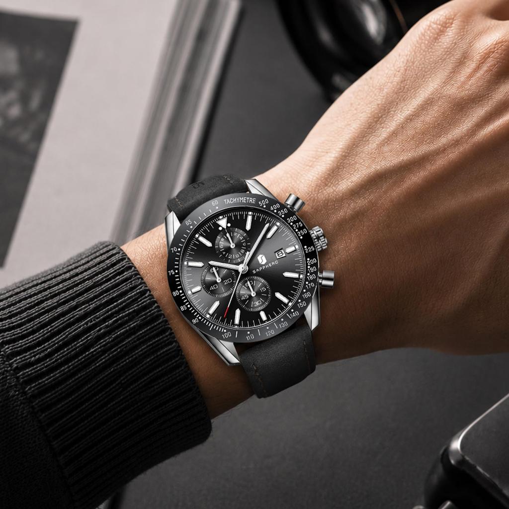 BY BENYAR Analog 50M Water Leather Quartz Gift for Men Men's Watch, Chronograph, Watch, Resistant, Business, Simple, Stylish, Popular, Formal, Strap,