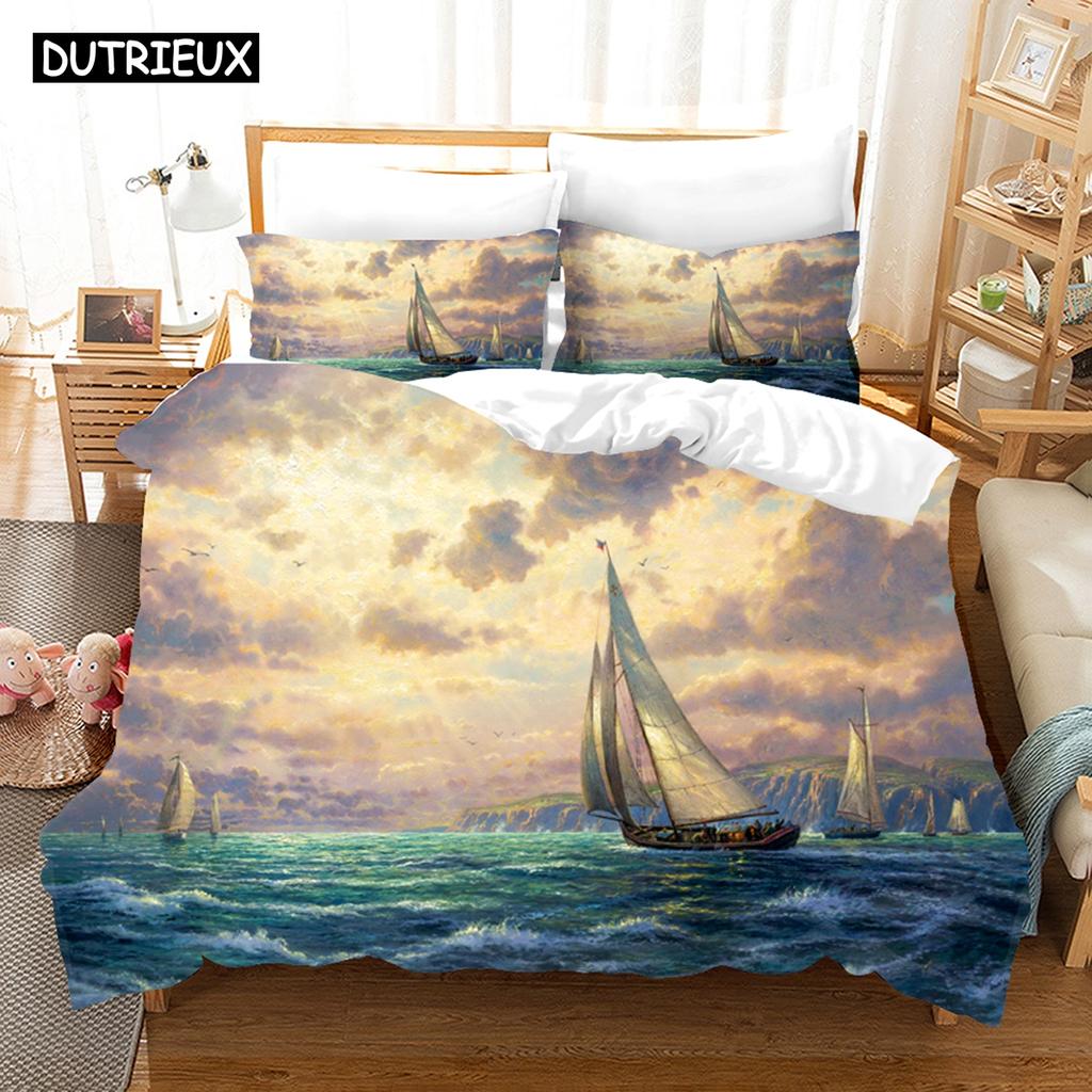 Fantasy Oil Painting Bedding Set House Bridge Scenery Duvet Cover Set Bedroom Bed Bedclothes Decor Luxury Gift Queen King Size