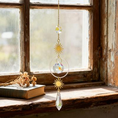 Yousheng Apanhador de Sol de Cristal Falso Decoração Pendente Interior Exterior Jardim Sol Lua Estrela Prisma Sino de Vento Ornamento Fazedor de Arco-Íris Pingente