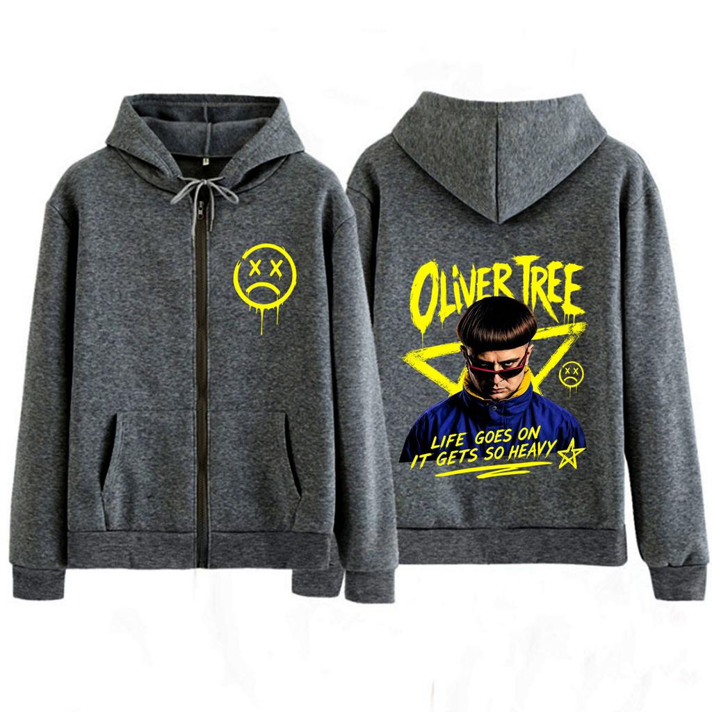 Oliver Tree Life Goes on Album Print Zipper Hoodie Men Women Hip-Hop Sweatshirt Long Sleeves Casual Oversized Zip Up Jacket