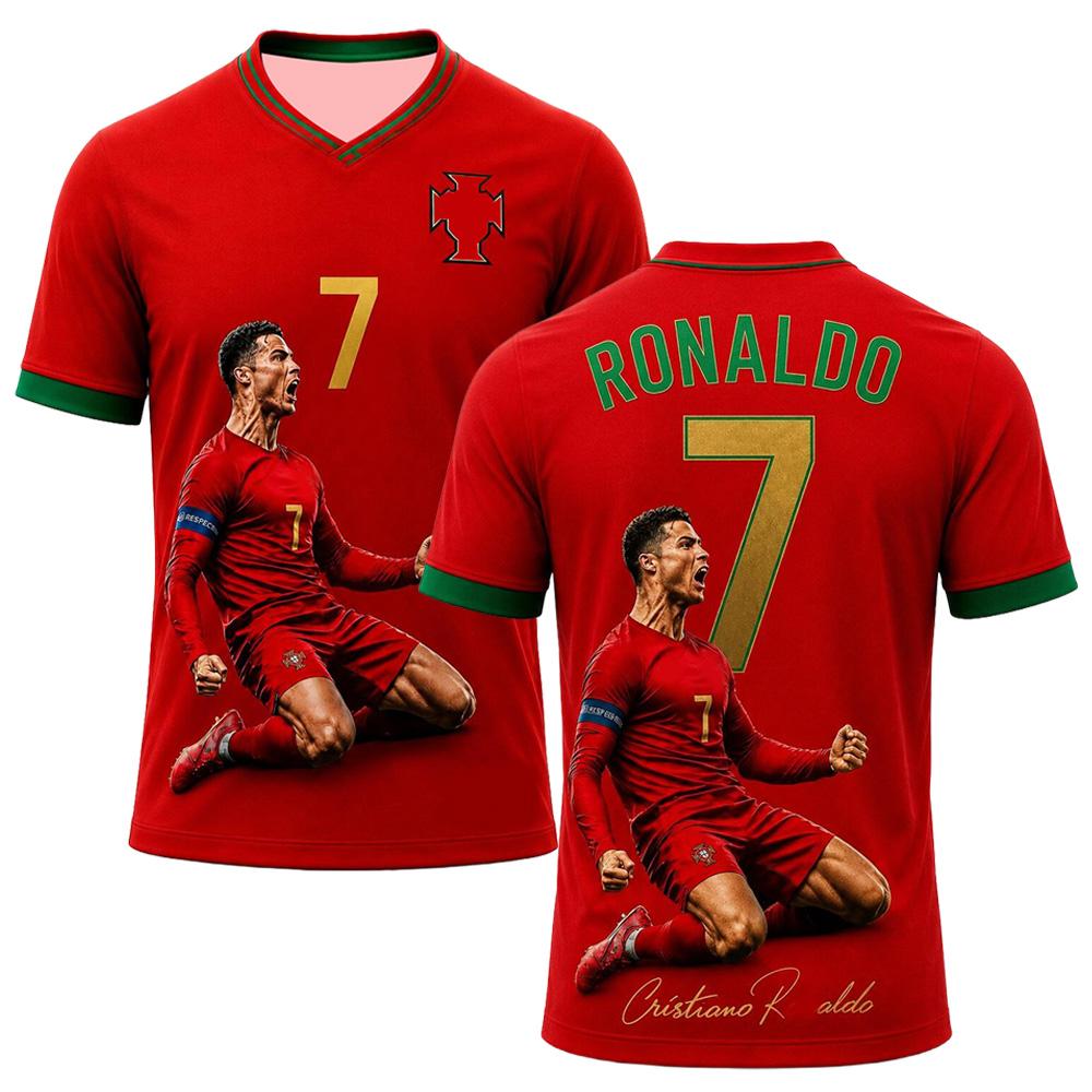 Футболка для фанатов CR7 в португальском стиле, футболка с графическим изображением футбольной легенды, унисекс, дышащая сетчатая ткань, футбольные подарки, футболки с V-образным вырезом XXS