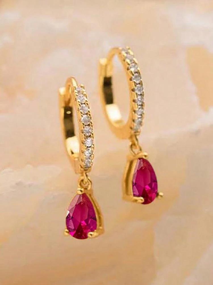 Copper Colorful Zircon Simple Fashion Water Drop Hoop Earring For Women Dating Partyt High Quality Fine Jewelry