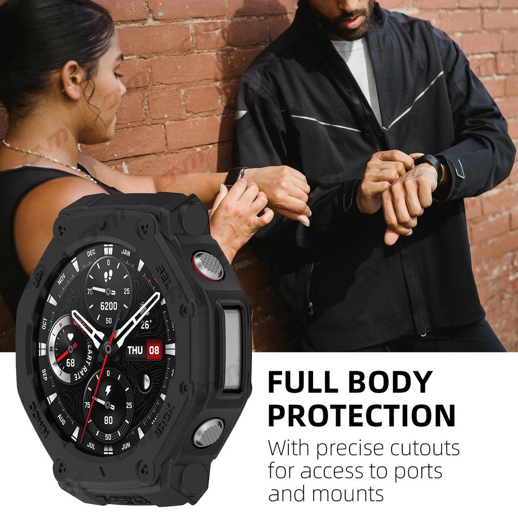 Glass+Case for Amazfit T-Rex 3 Anti-scratch Screen Protector Tempered Glass Film + Bumper Silicone Protective Cover Accessories