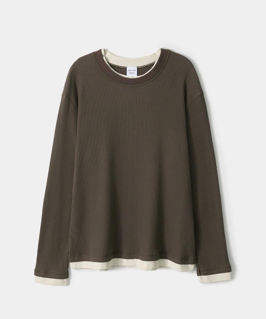 TRIP LE SENS Waffle And Layered Long Sleeve T-Shirt_Black