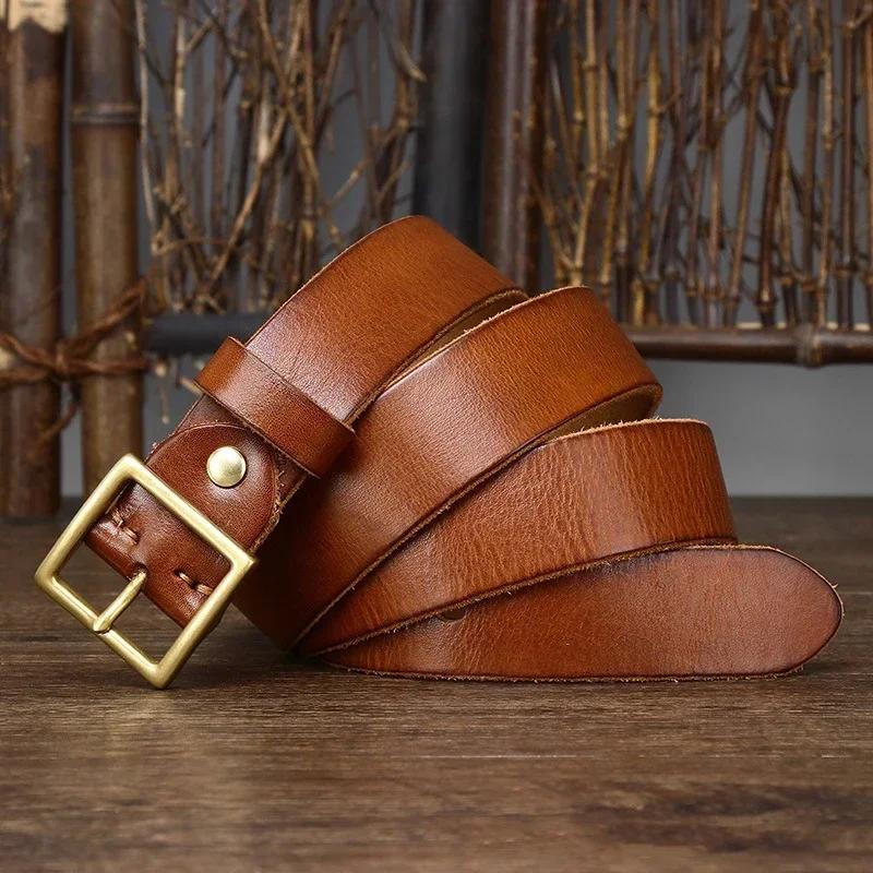 3,3 cm Äkta Läder av Ren Nappa för Herr Dam Hög Kvalitet Jeans Mässingsspänne Bälten Cowboy Mode Designer Matchande Bälte