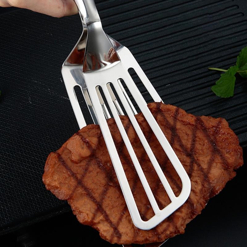 Multifunctional Kitchen Cooking Clamp Large Steel Spatula Tongs for Flipping Grilling and Serving Food Steak Hamburger