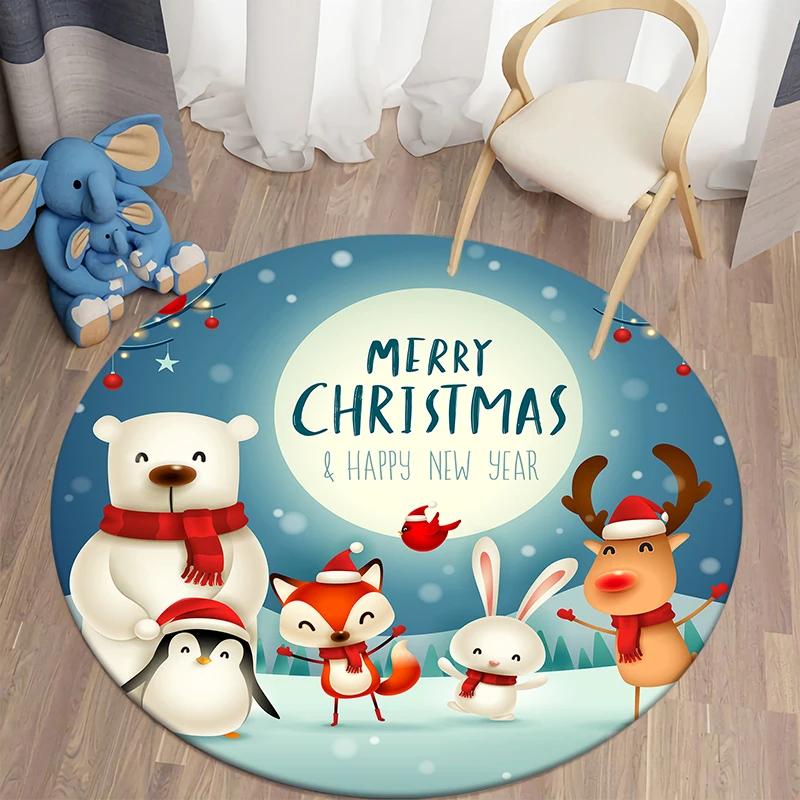 Christmas Decoration Kawaii Printed Round Carpet Home Bedroom Children's Living Room Floor Mat   Anti Slip