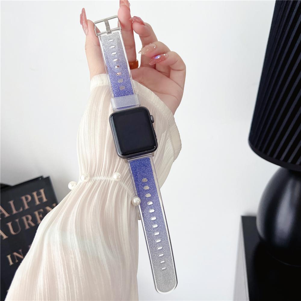 Fashion Glitter Powder Silicone Band for Apple Watch 9 Ultra 2 41mm 45 49mm Watch Strap for IWatch 8 7 6 5 4 40 44mm 38 42mm Bracelet