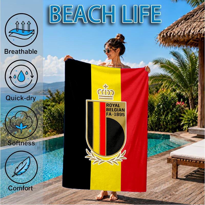 Belgian Football Association Emblem Beach Towel, Quick-drying, Easy to Care for, Suitable for Both Fitness and Beach Vacations,Sports Essential