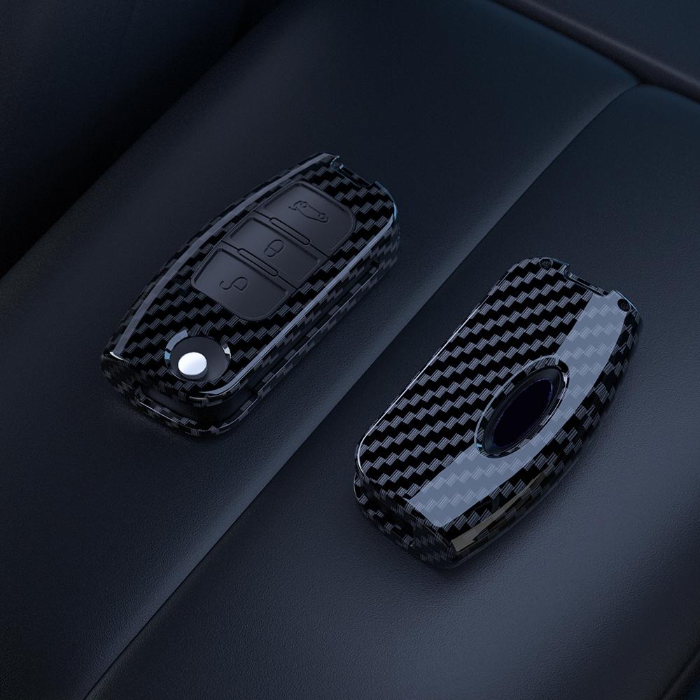 Abs Carbon Fiber Car Key Cases Cover Fob For Ford Fiesta Focus 2 C-Max Ecosport S-Max Fusion Mondeo Remote Control Case Keychain