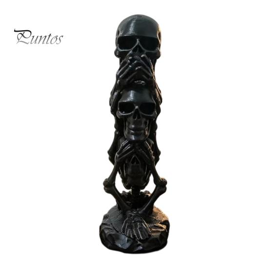 Office Desk Accessories 3D Printed Triple Skull Statue, Halloween Horror Hear No Evil See Modern Interior Ornaments Speak Figurine, Creative Decor for