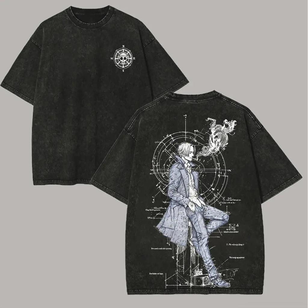 Unisex One Piece Graphic T Shirt Men Women Vintage Wash Cotton Short Sleeve Tee Summer 2026 Y2k Streetwear Oversized Casual Tops