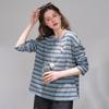 Korean-Style Oversized Color-Block Striped Crew Neck Long Sleeve T-Shirt