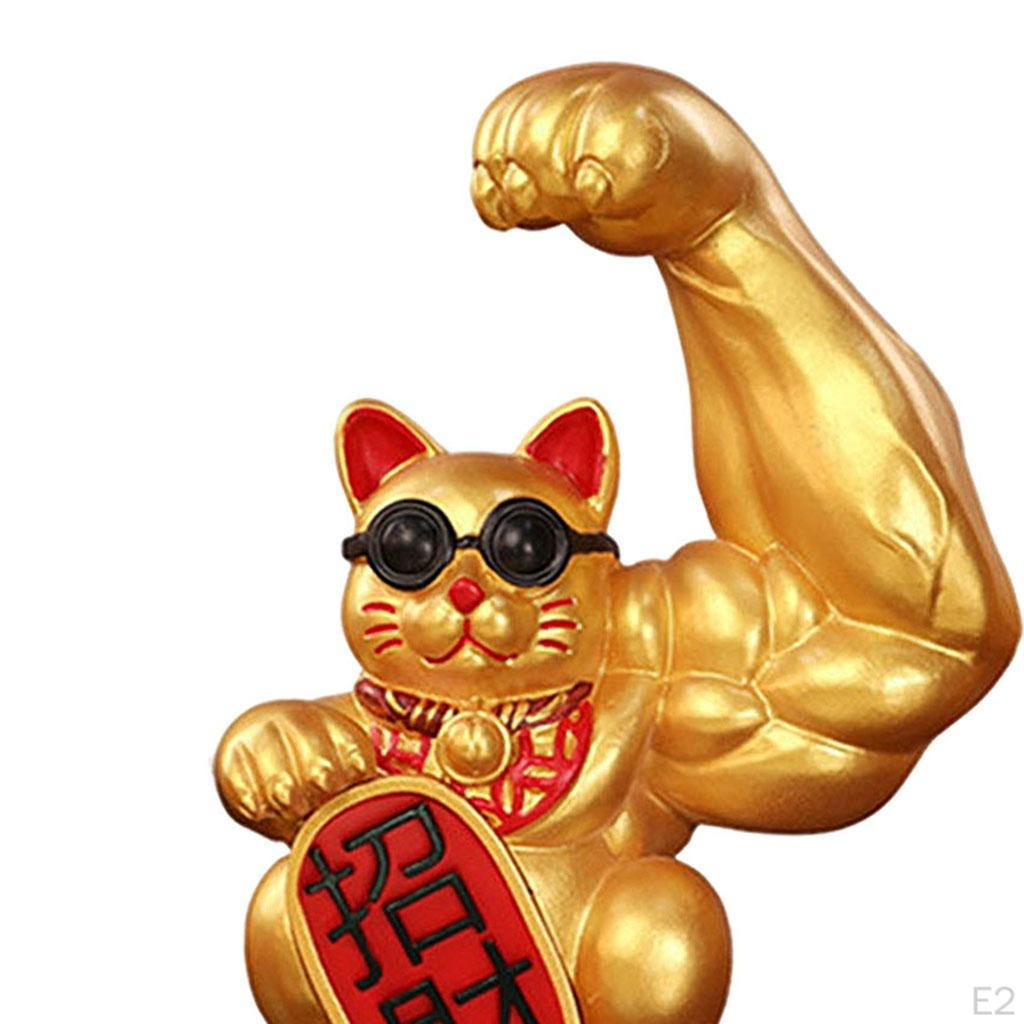 Cat Figurine Sculptures Resin Fengshui Statue Wealth Car Decoration Ornament Accessory
