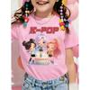 Kpop Cartoon Graphic Girls T-Shirt Casual Round-Neck T-Shirt Suitable for Girls Kids Gift Short Sleeve Tops Children's Clothing