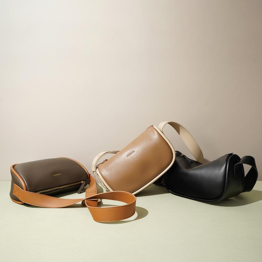 Cowhide Contrasting Color Simple Commuter Versatile Shoulder Bag Wide Shoulder Strap Messenger Bag