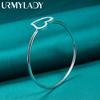 925 Sterling Silver Slät Runda Hjärta Armband Armband För Kvinnor Bröllop Förlovning Mode Charm Smycken