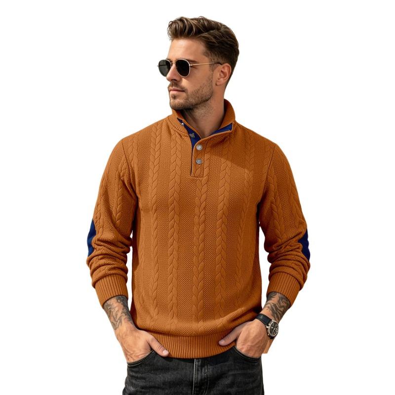 Men S Long Sleeve Casual Stand Collar Button Detail Jacquard Sweatshirt