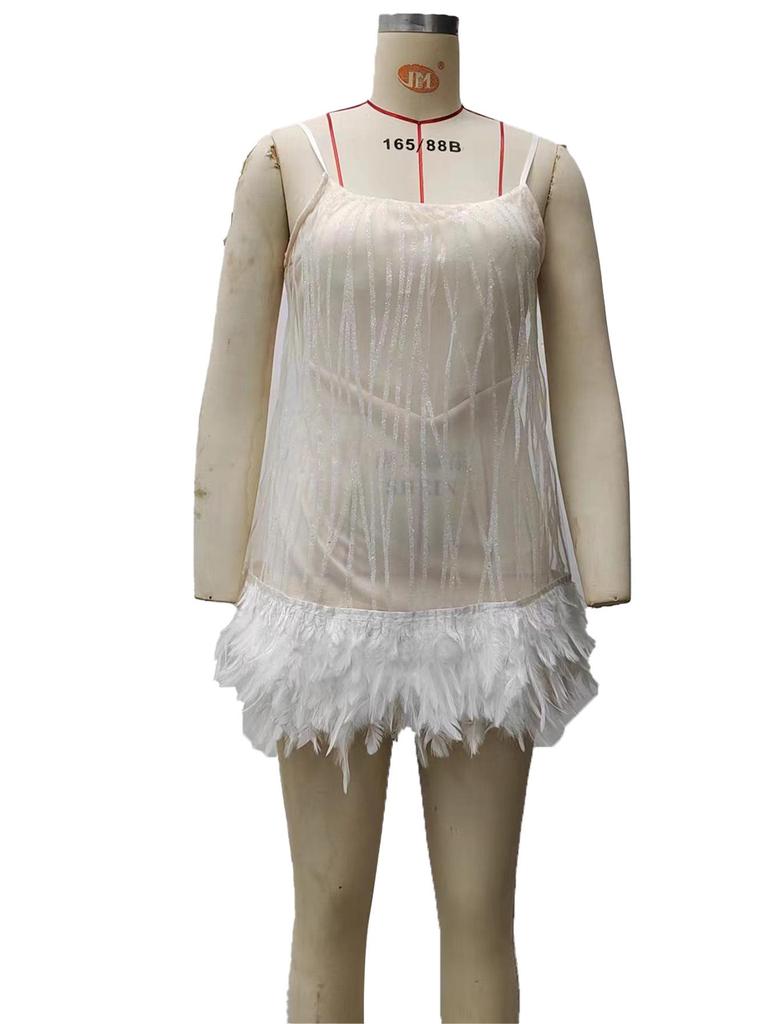 2025 European & American Style Party Dress: Sexy Backless Short Skirt with Layered Tassels, Beaded Mesh & Spaghetti Straps